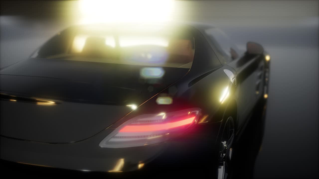 밝은 조명을 가진 어두운 스튜디오에서 럭셔리 스포츠 자동차