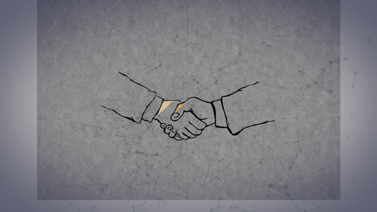 회색 텍스처 위에서 손을 흔드는 두 명의 공식적으로 옷을 입은 비즈니스 사람들의 손의 애니메이션