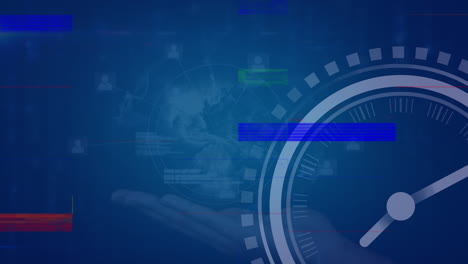 animación de glitch y reloj en fondo azul