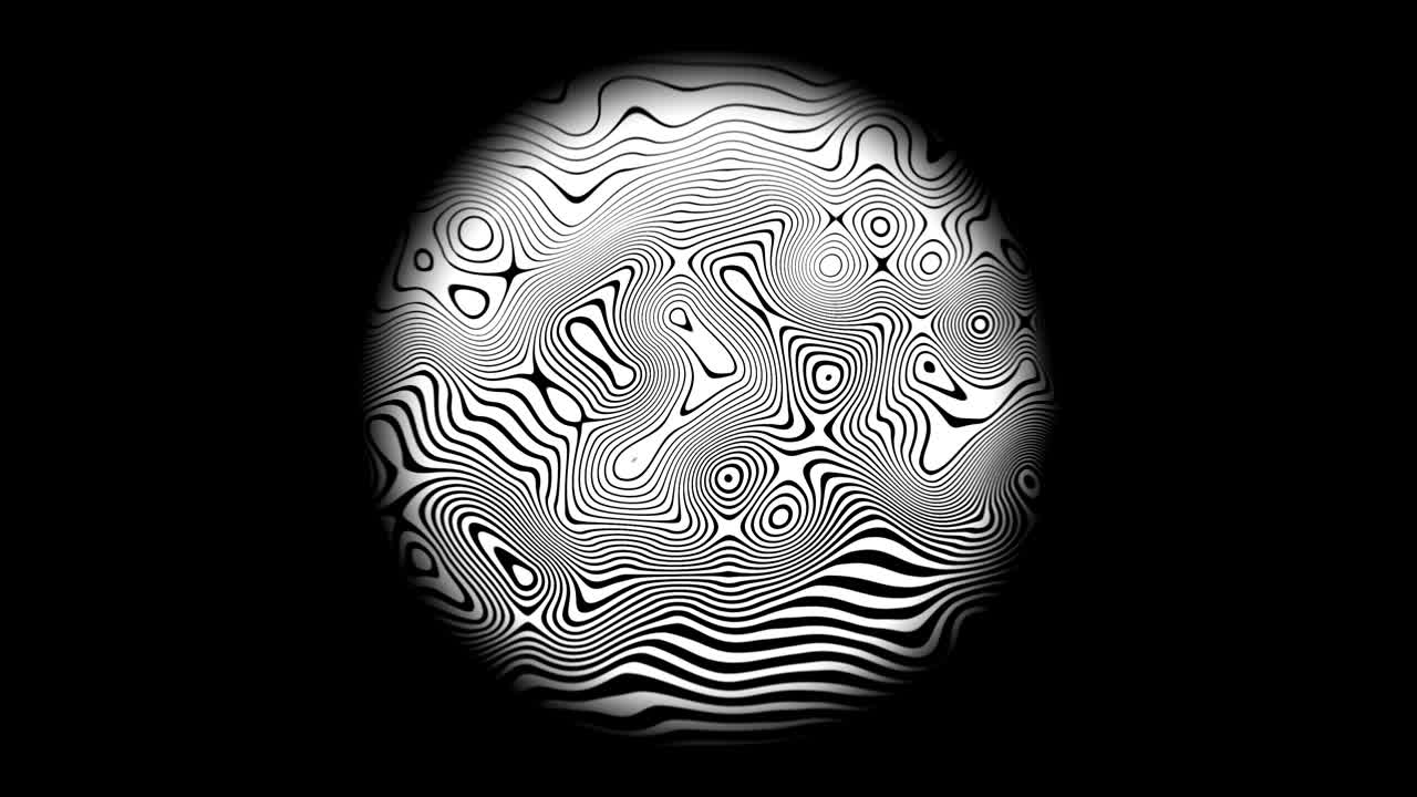 línea de cebra patrón de media tonalidad textura movimiento fondo de animación. 4k. en un fondo negro, en un círculo.