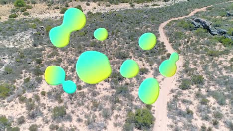 composición digital de la forma abstracta de gradiente con espacio de copia contra la vista aérea del camino forestal