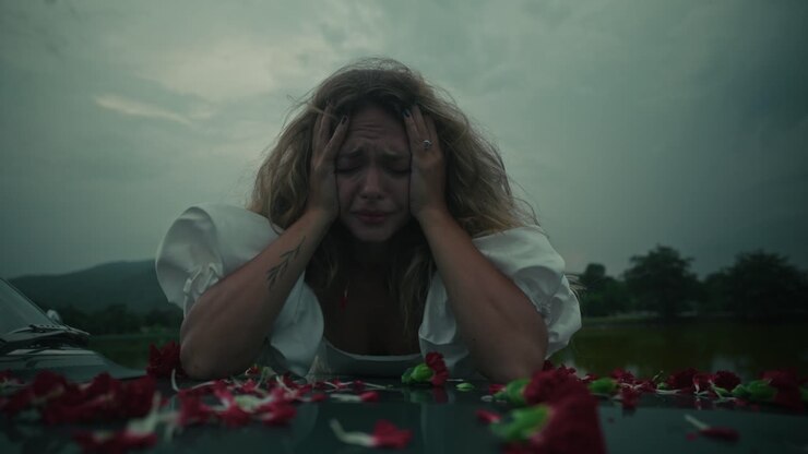 Woman in Distress near Car