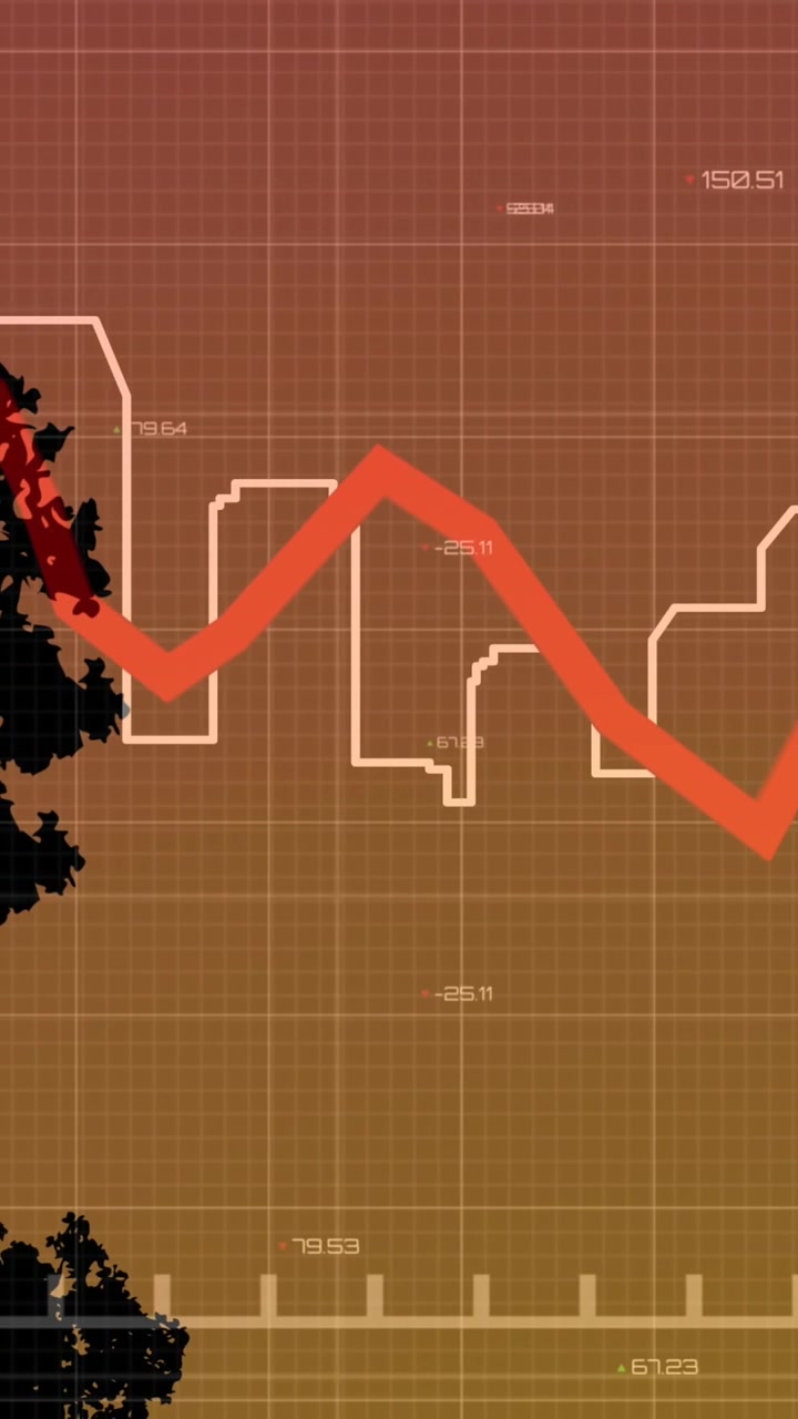 Animation of red line and data processing over landscape and city