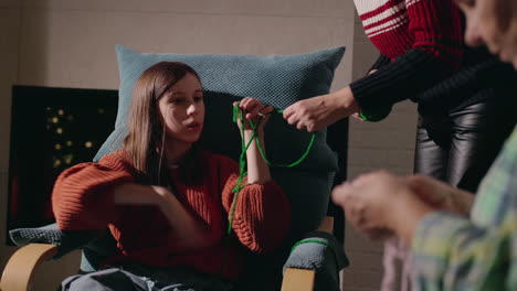 family knitting together