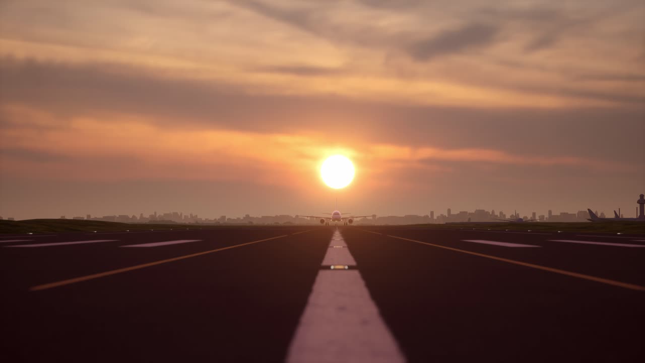 Passenger Airplane Taking Off at Sunset