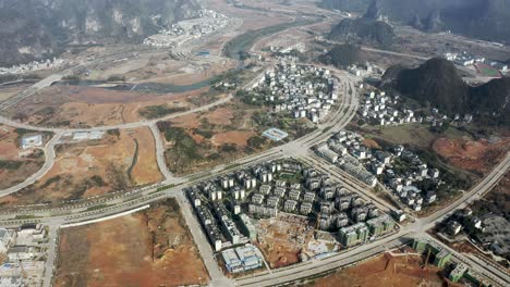 aerial shot of china yangshuo city construction, urban development