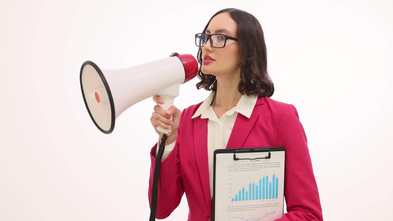 Businesswoman with Megaphone and Chart Making an Announcement
