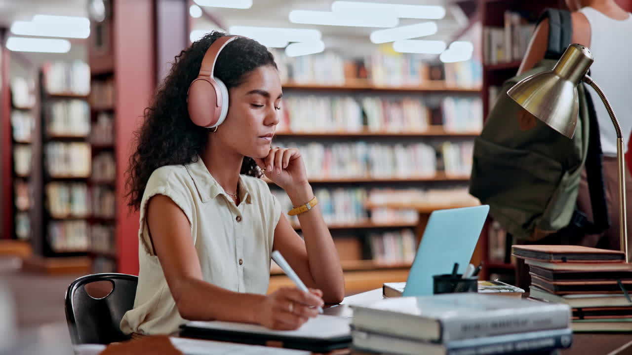 Woman studying in a library