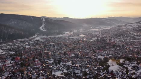 drone captures winter gura humorului at sunset