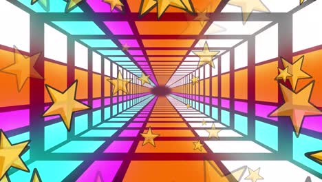 animation of squares and stars over digital tunnel