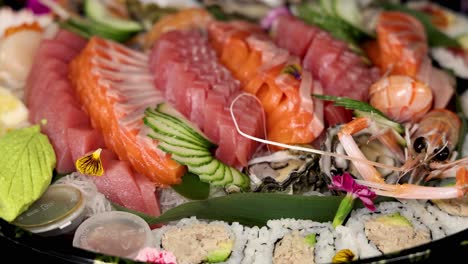 a colorful array of sushi and sashimi delicacies