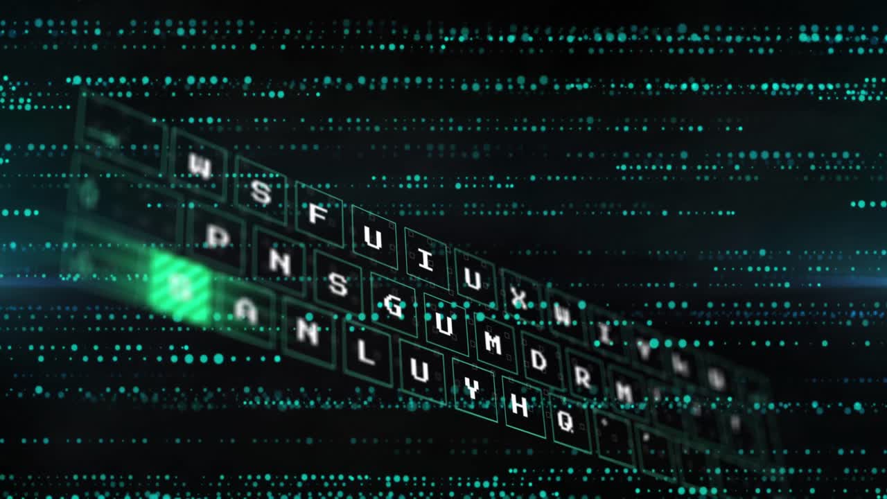 검은 바탕에 있는 데이터 처리 및 키보드의 애니메이션