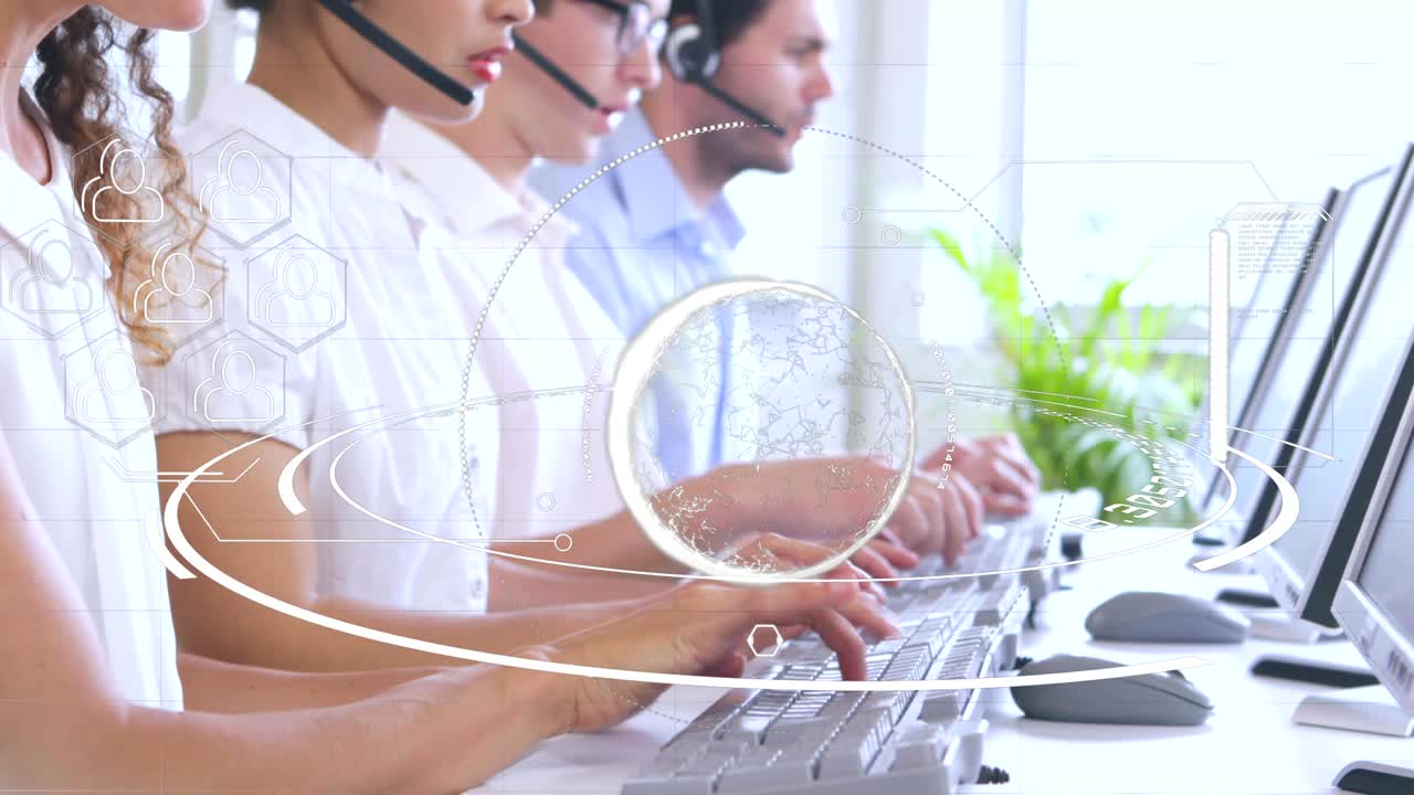 Operatori di call center e diverse icone 4k