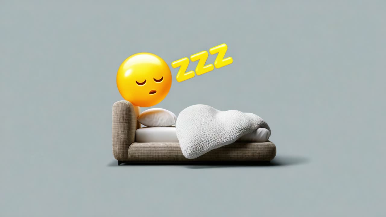 Relaxing Emoticon Sleeping Cozy on Couch with Blanket, Symbolizing Rest and Peaceful Slumber, Capturing the Essence of Comfort and Serenity in Everyday Life
