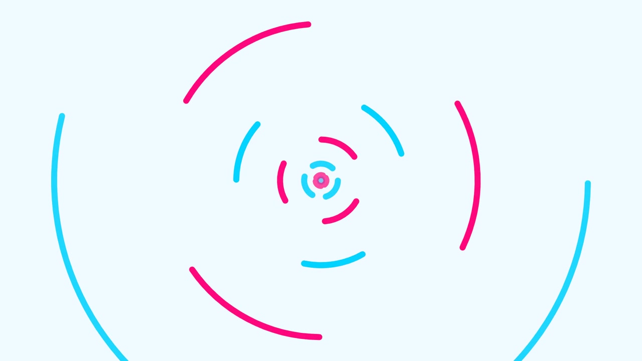 Grafica in movimento astratta con archi circolari rosa e blu rotanti