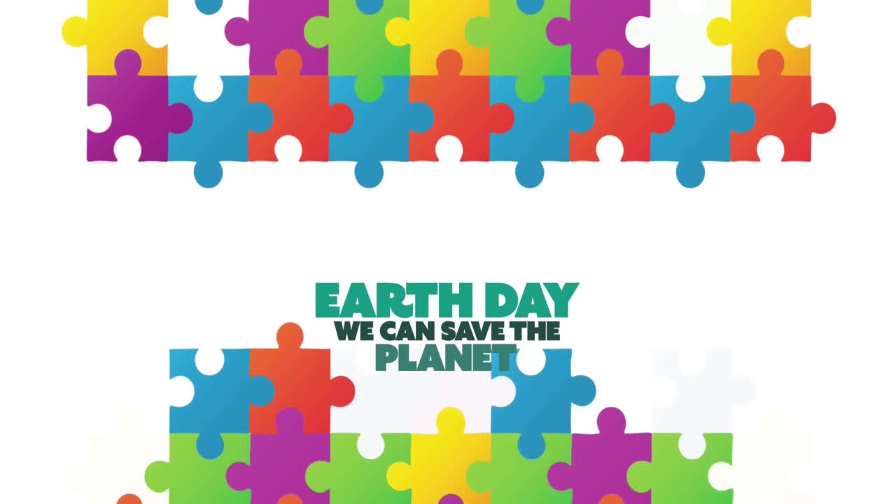 Animation of earth day text over puzzle