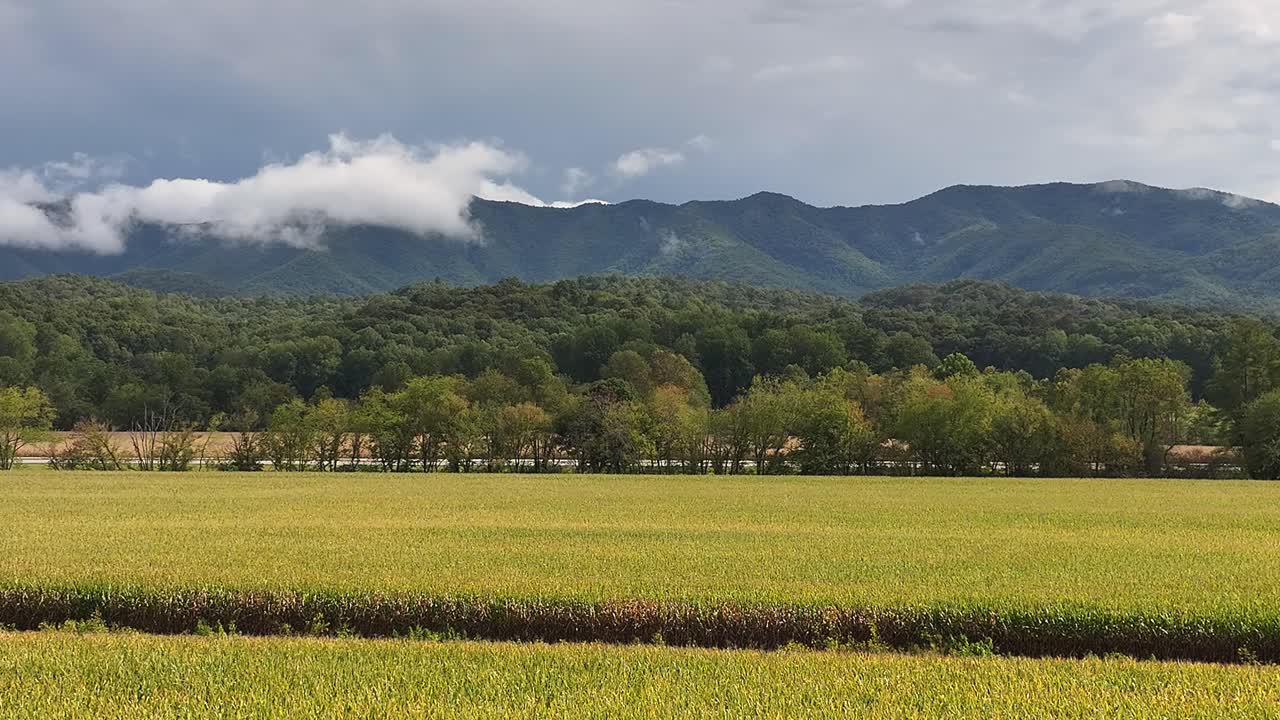 Aerial pan view of mountains near Marble North Carolina