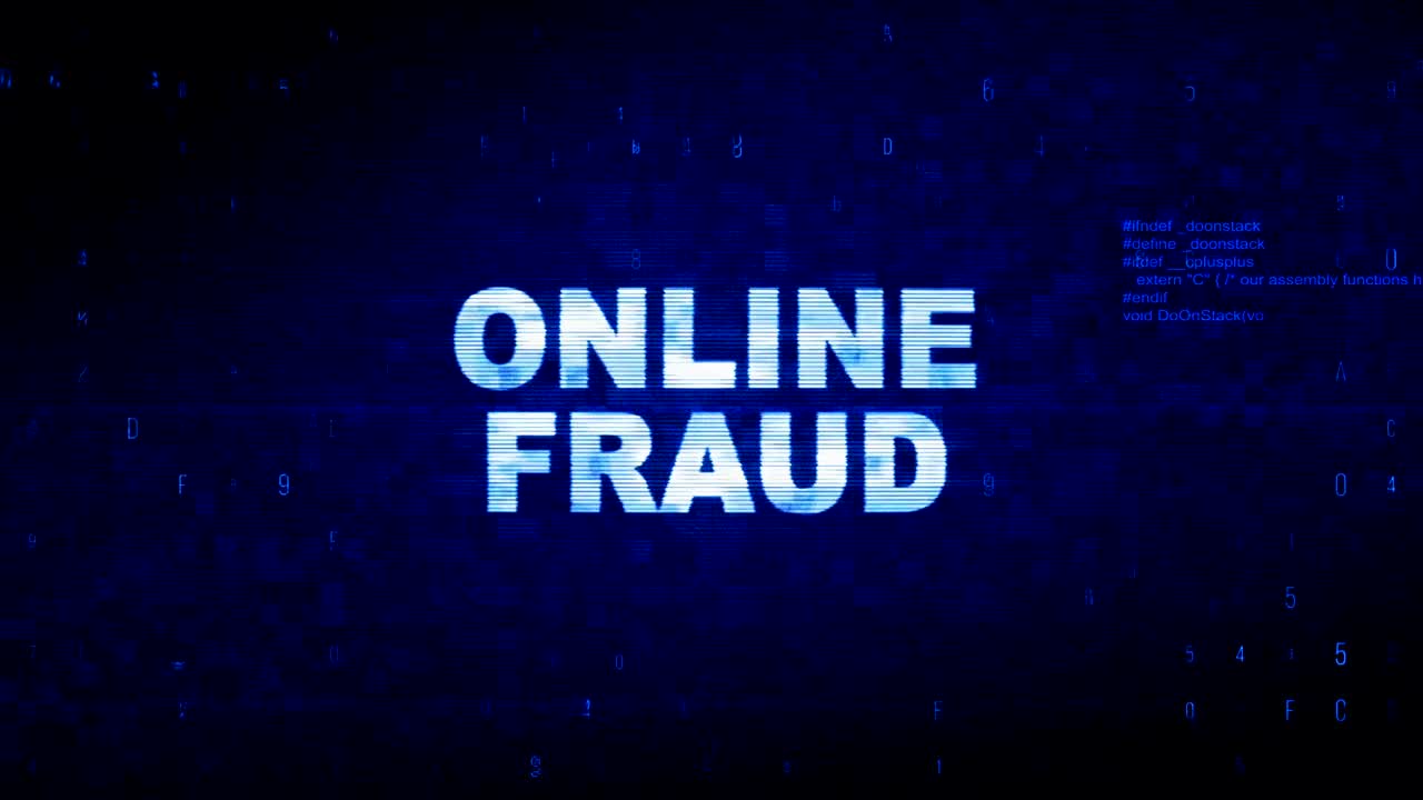 Online Fraud Text Digital Noise Twitch Glitch Distortion Effect Error Animation.