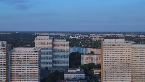 stunning aerial top view flight prefabricated housing complex, panel system building berlin marzahn germany europe summer 23