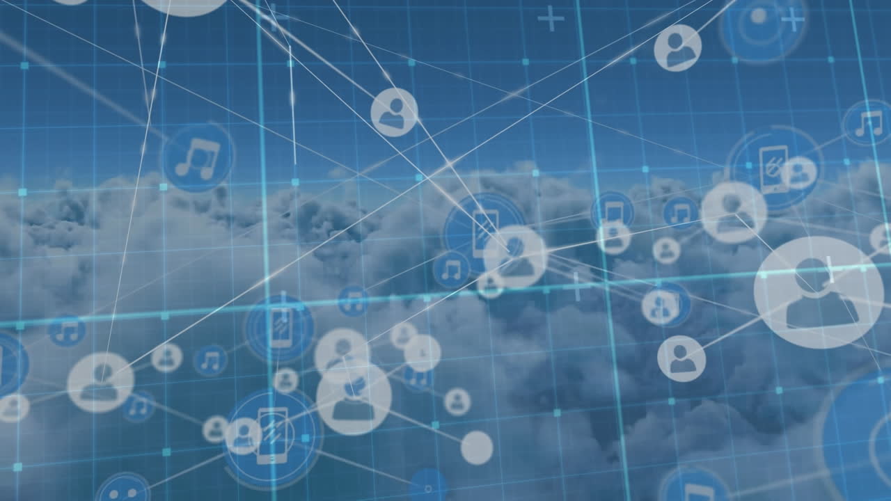 구름 위의 아이콘으로 연결 네트워크의 애니메이션