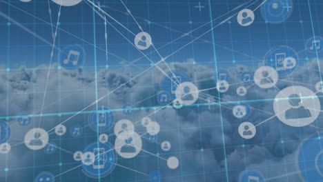 animación de la red de conexiones con iconos sobre nubes
