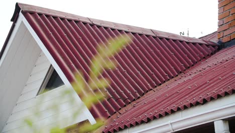 close-up of a red metal roof on a house