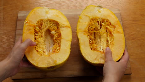 cook opens spaghetti squash