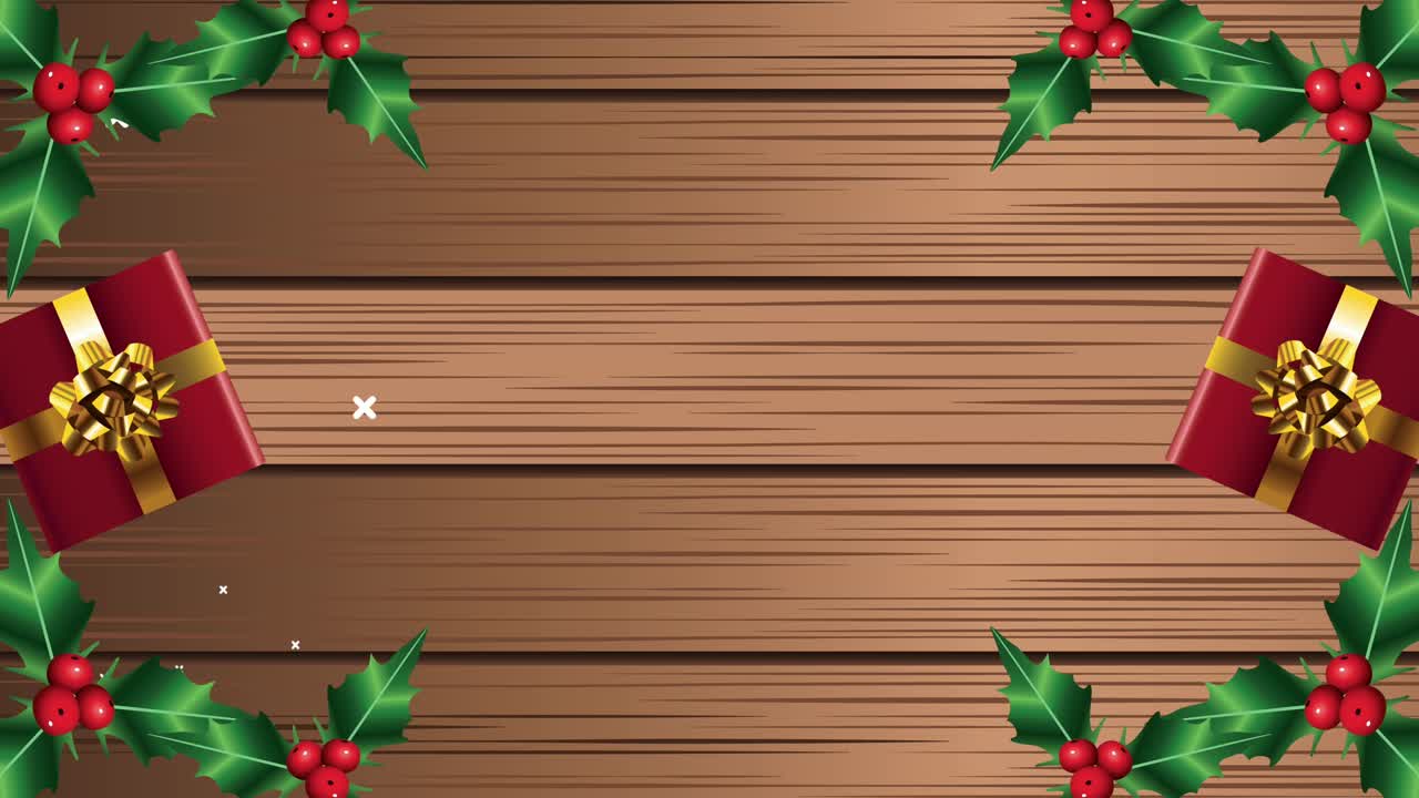 나무 바탕에 잎과 선물과 함께 축하 크리스마스