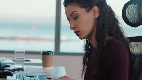 attractive business woman reading documents in busy office female executive working on company project deadline
