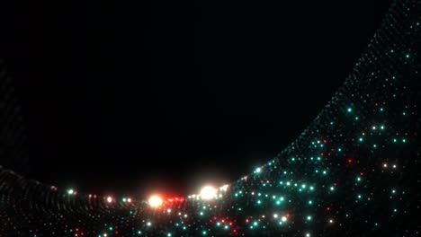 tecnología abstracta tecnología de renderización 3d puntos brillantes onda digital en concepto de fondo negro. bucle sin costuras 4k hermosa textura de puntos ondulantes de movimiento con partículas desfocalizadas brillantes ciencia, negocios, tecnología