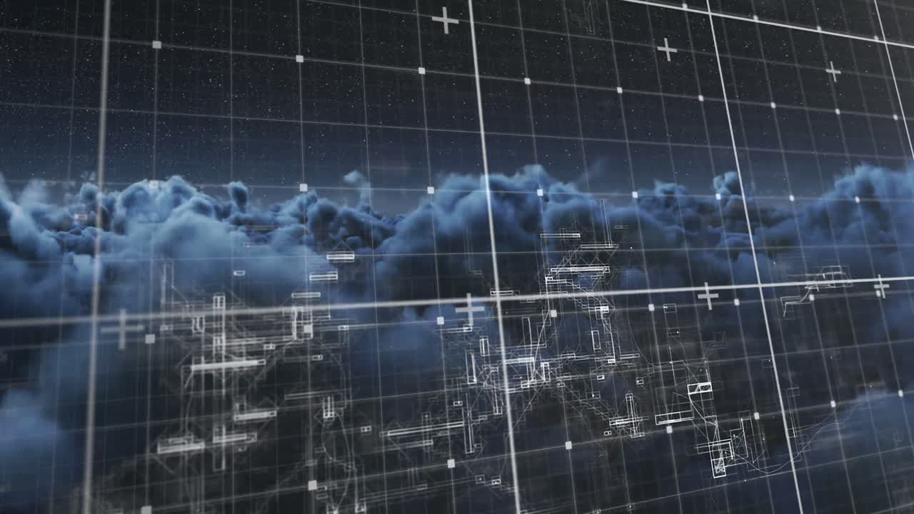 Binary code against clouds during night 4k