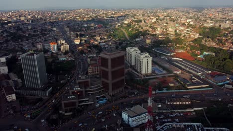 aerial, downtown yaoundé, capital of cameroon