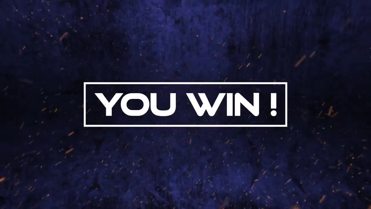 Animation of you win text banner over white particles floating against blue grunge background