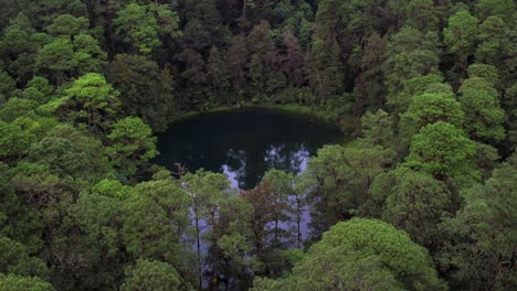 aerial revealing shot of magical hidden lake, montebello national park, chiapas