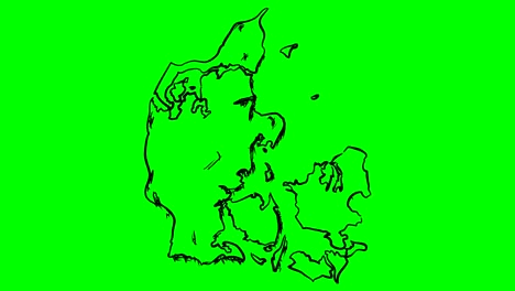 denmark drawing outline map on green screen isolated whiteboard