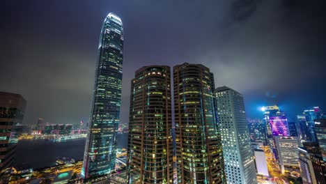 china hong kong night light skyscrapers round panorama 4k time lapse