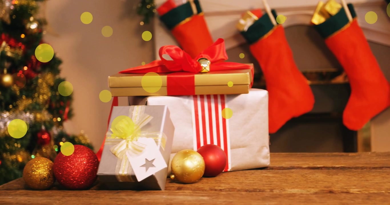 Noel ve hediyelerle ilgili noktaların animasyonu.