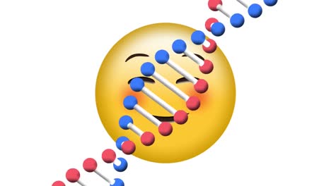 animación de un icono de emoji feliz sobre una cadena de adn en movimiento sobre un fondo negro