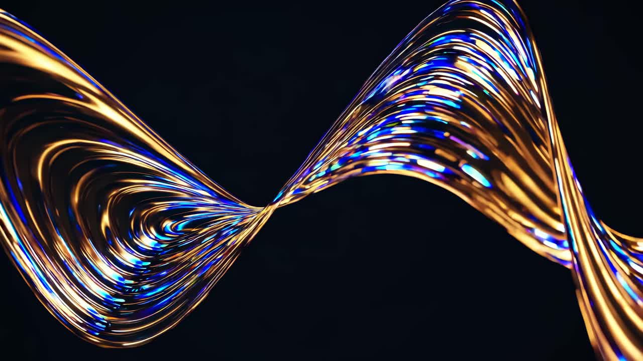 Abstract video art with glowing golden waves, captured from a dynamic angle