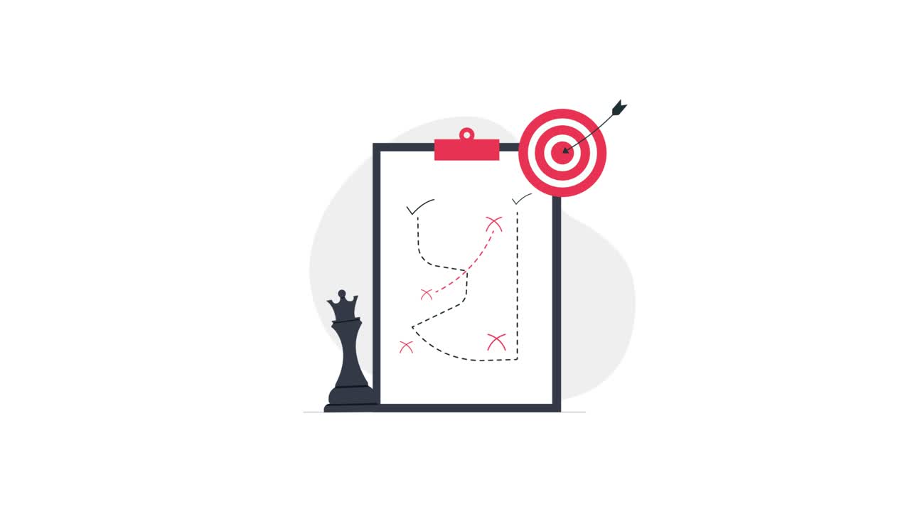 Illustrazione animata di pianificazione strategica e raggiungimento degli obiettivi