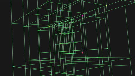 cubo digital con puntos y líneas de neón en degradado negro
