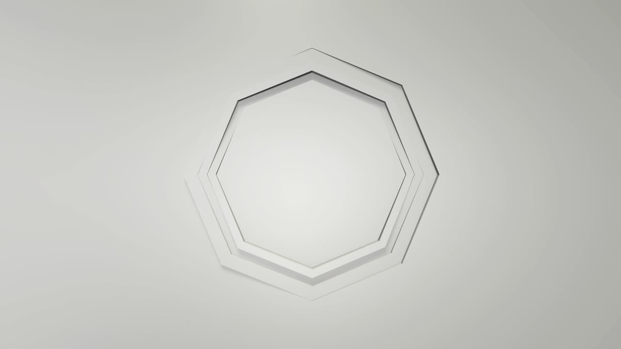 색 비즈니스 애니메이션: 팔각형 프레임의 회전, 3d 렌더링, 창, 루프, 미니멀리즘 솔리드 컬러