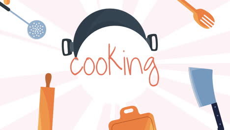 cooking lettering with utensils animation