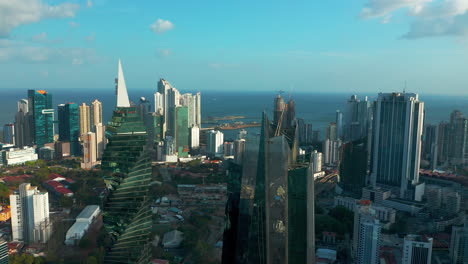 Top-Aerial-View-Of-City-Skyline-In-A-Business-District-In-Panama