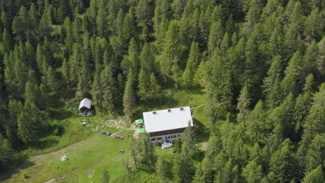 mountain hut in the middle of alps peca forest