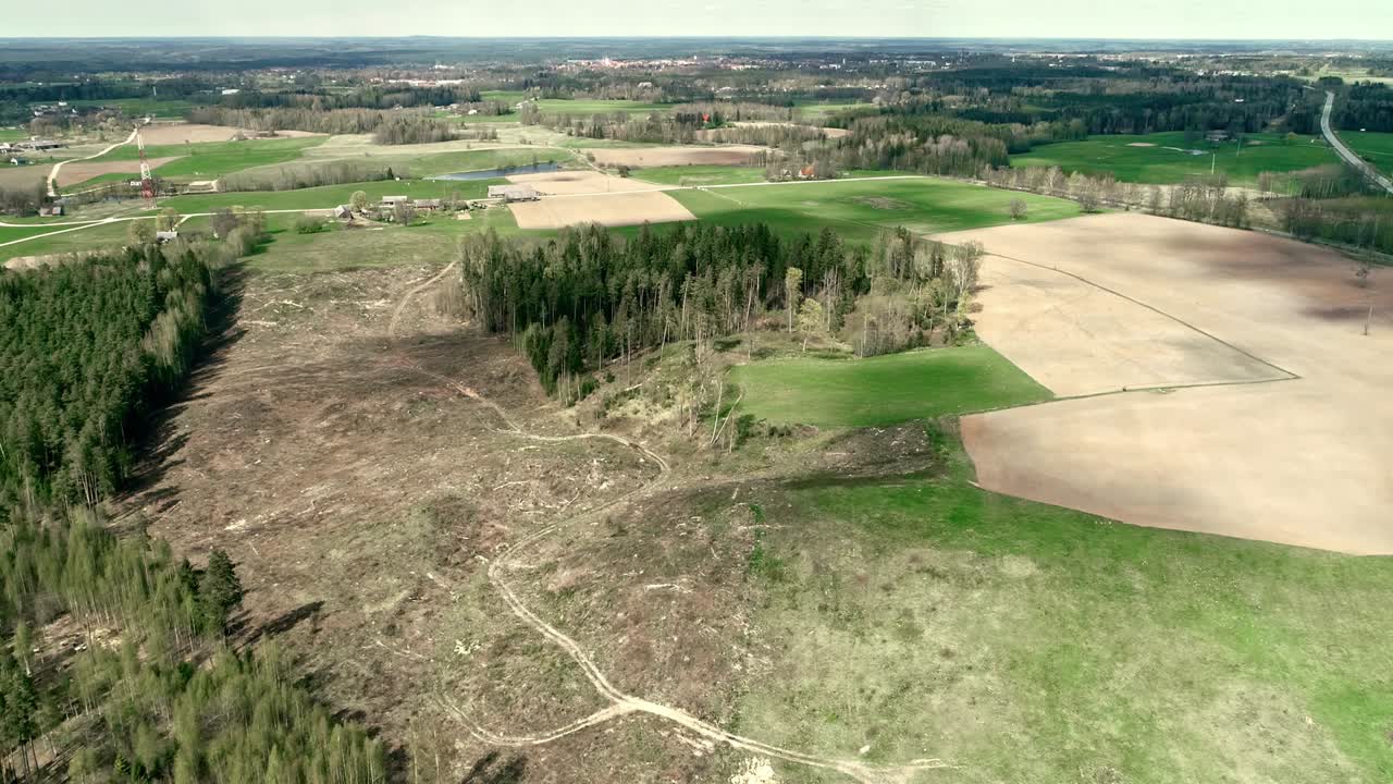 vista aérea de drones de alto ángulo de una zona deforestada en un día soleado
