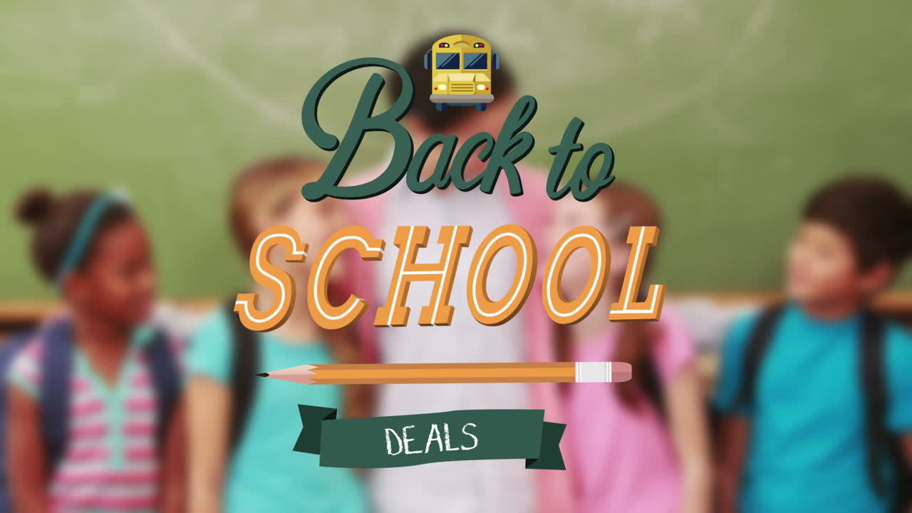 Back to school message with teacher and childrens