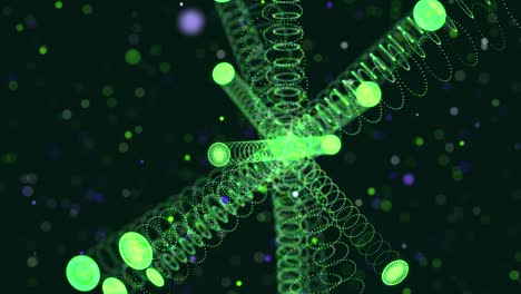 abstract glow green particles form 3d object. cylinders. vj loop as bg of virtual digital space. particles form holoram shape as concept of big data, network or vr space. sci-fi motion design bg.
