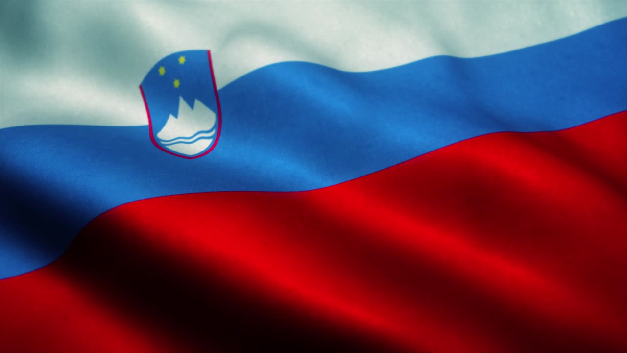 슬로베니아의 국기가 바람에 흔들리는 슬로베냐의 국기, 슬로베이니아의 표지, 슬로바니아의 이없는 루프 애니메이션.