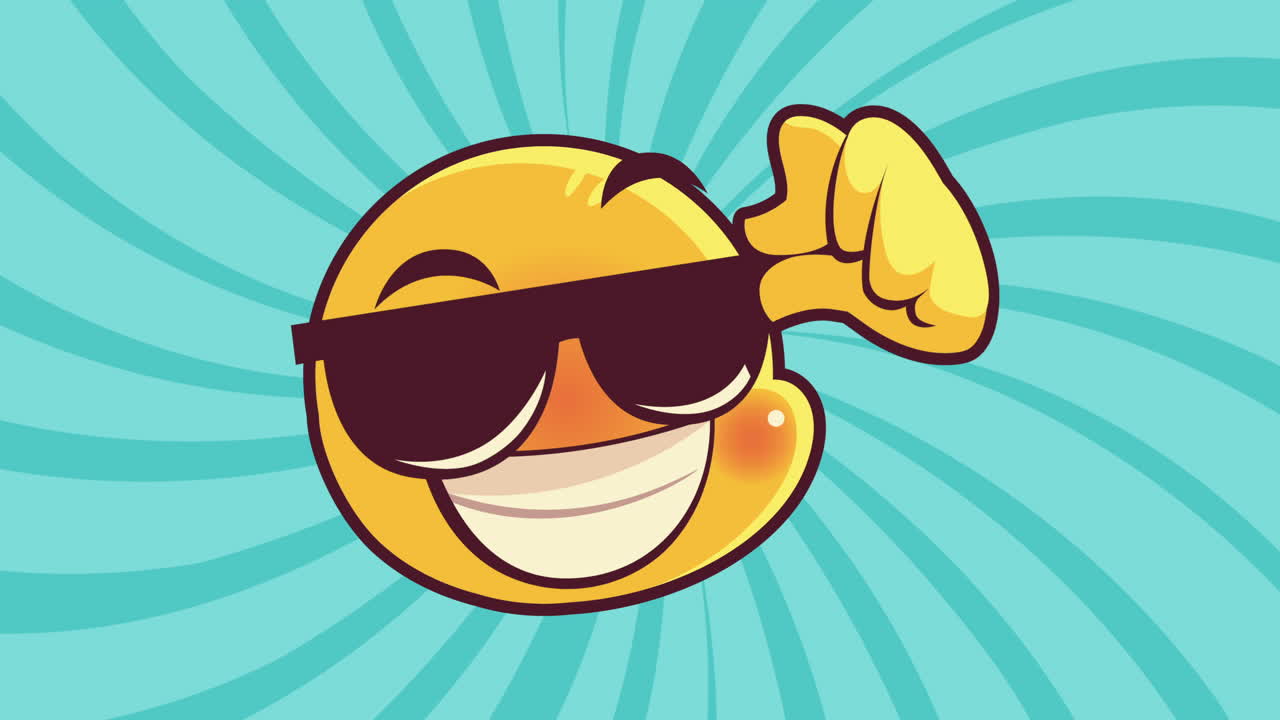 cute emoticon with sunglasses face character animation